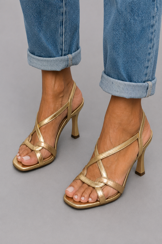 Cassie | Sandalias de tacón doradas
