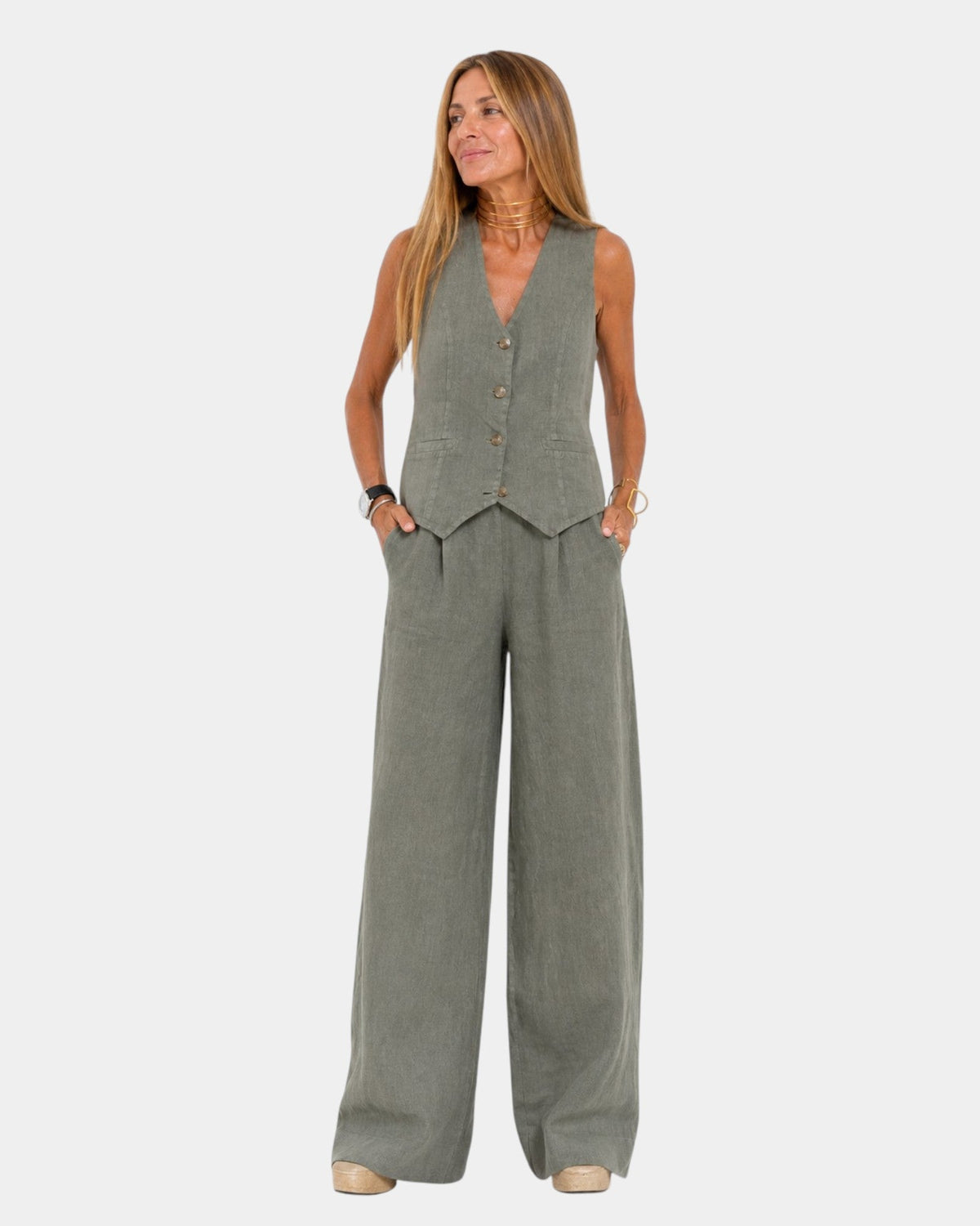 Inés · Conjunto Chaleco y Pantalón de Pierna Ancha