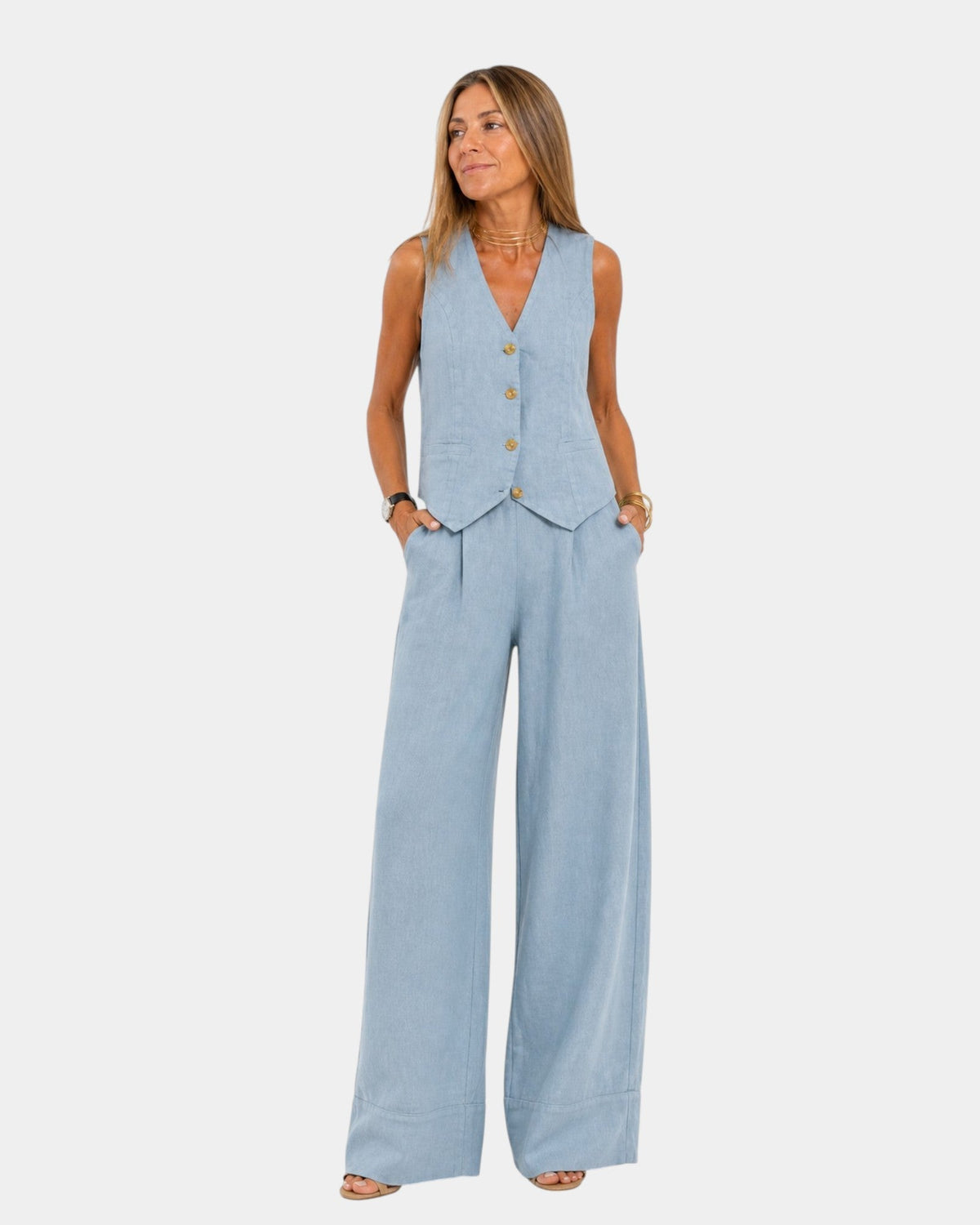 Inés · Conjunto Chaleco y Pantalón de Pierna Ancha