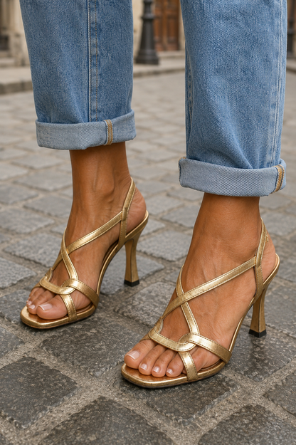 Cassie | Sandalias de tacón doradas
