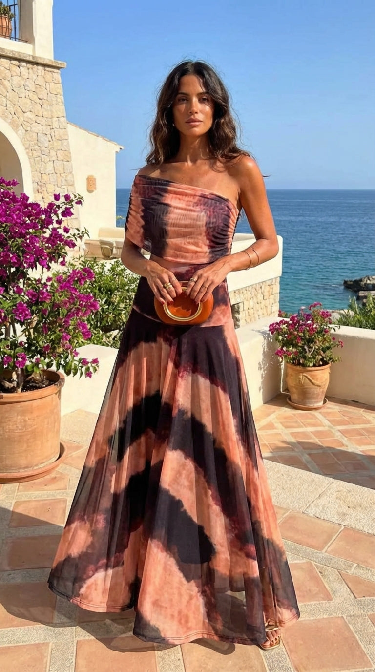 Vestido con Estampado Naranja y Marrón