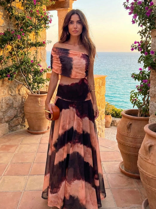 Vestido con Estampado Naranja y Marrón