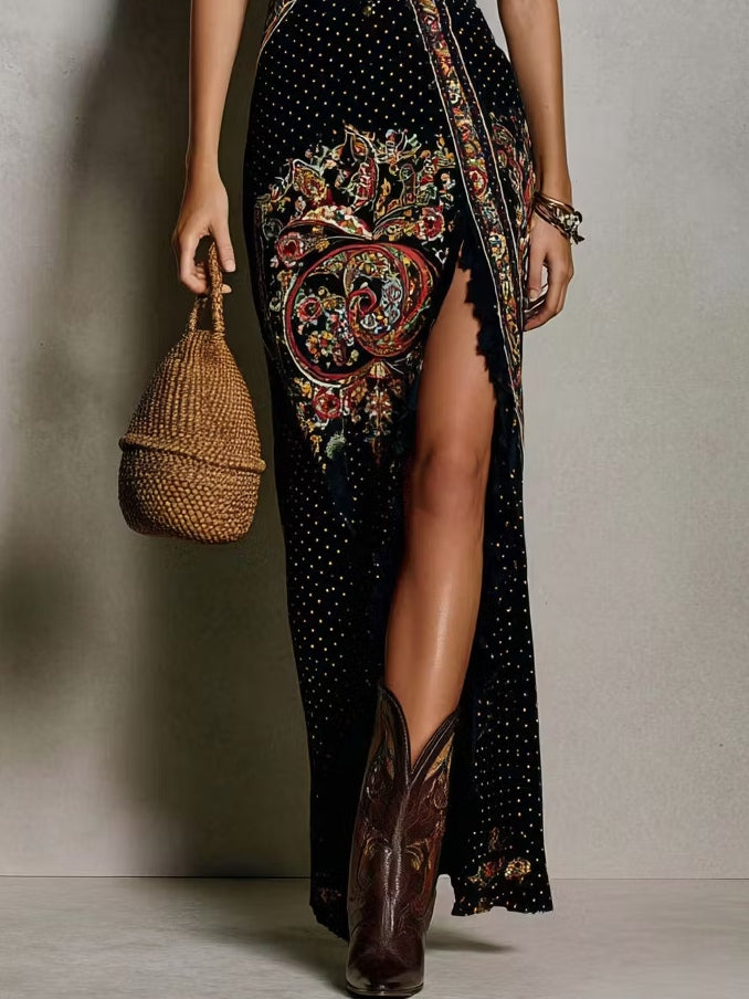 Amaia · Vestido Maxi Boho Estampado Escote V