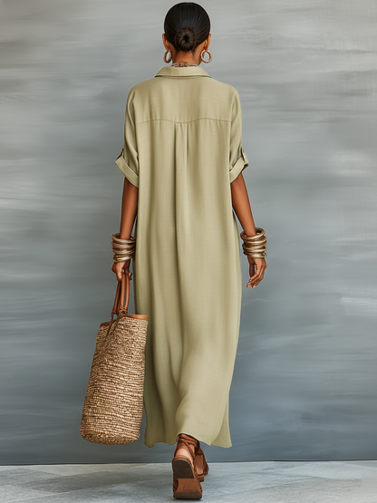 Clara · Vestido Camisero Maxi Lino Estampado