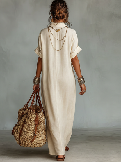 Marta · Vestido Camisero Maxi Lino Bordado