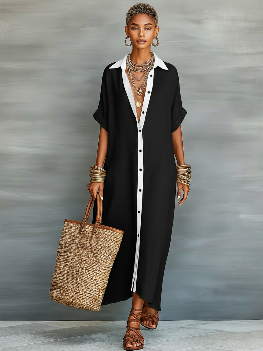 Clara · Vestido Camisero Maxi Lino Estampado