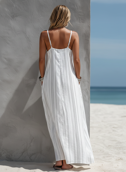 Aitana · Vestido Largo Rayas Blanco