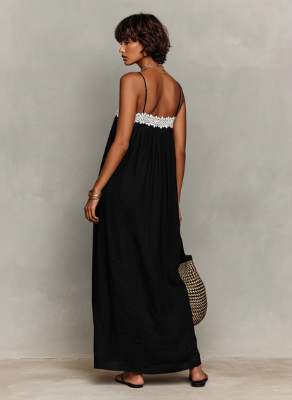 Alba · Vestido Maxi Lino Palabra de Honor con Encaje