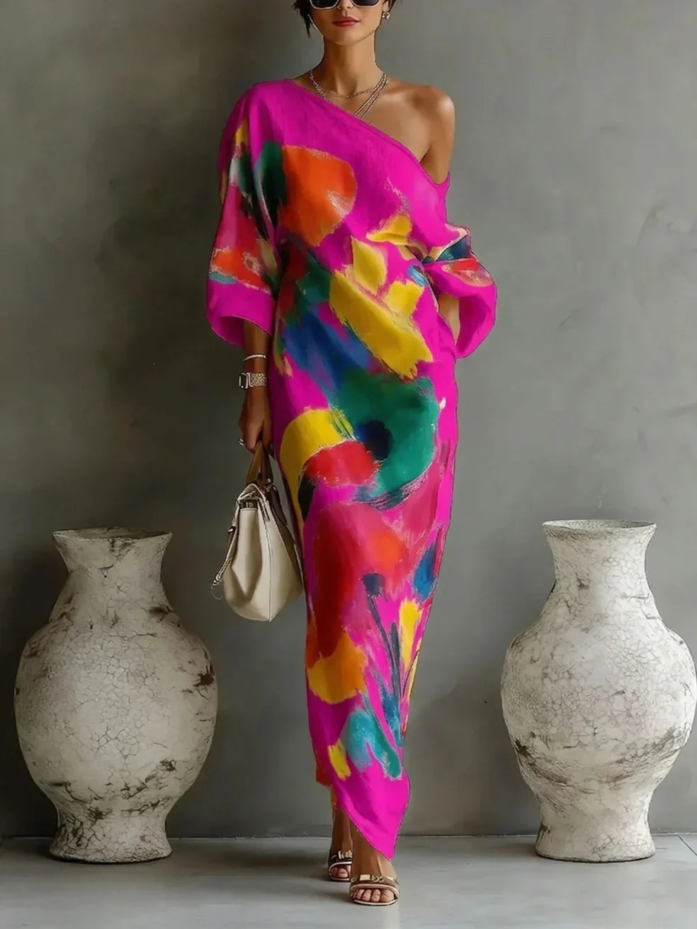 Thea · Vestido Maxi Asimétrico con Estampado