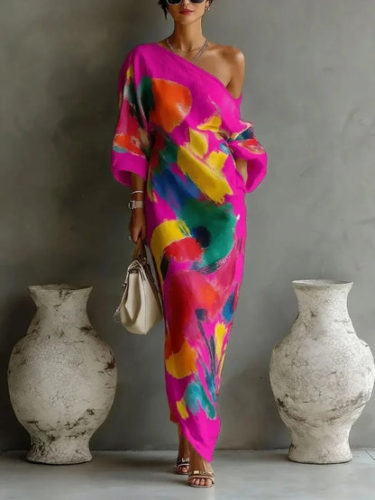 Thea · Vestido Maxi Asimétrico con Estampado