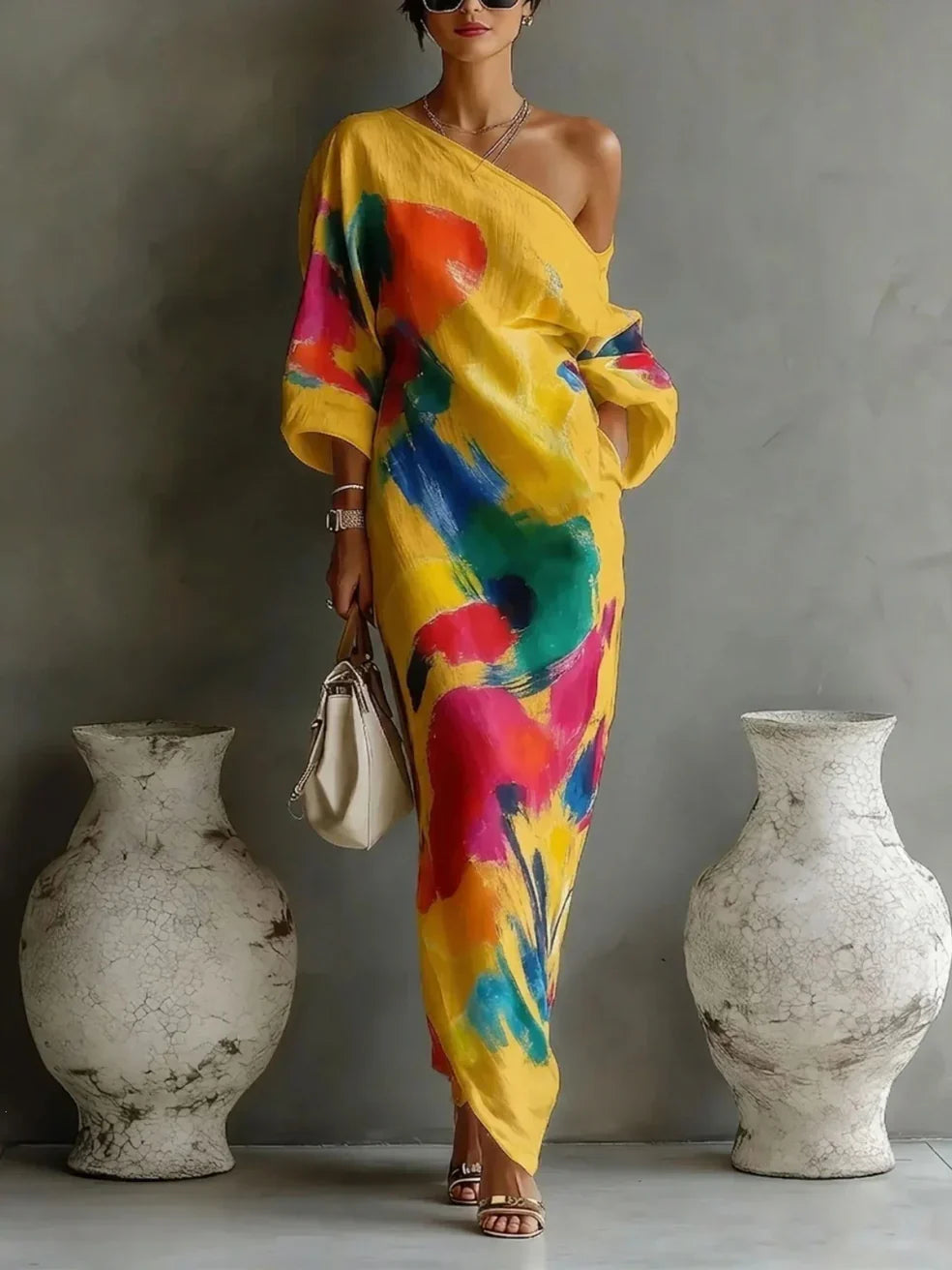 Thea · Vestido Maxi Asimétrico con Estampado