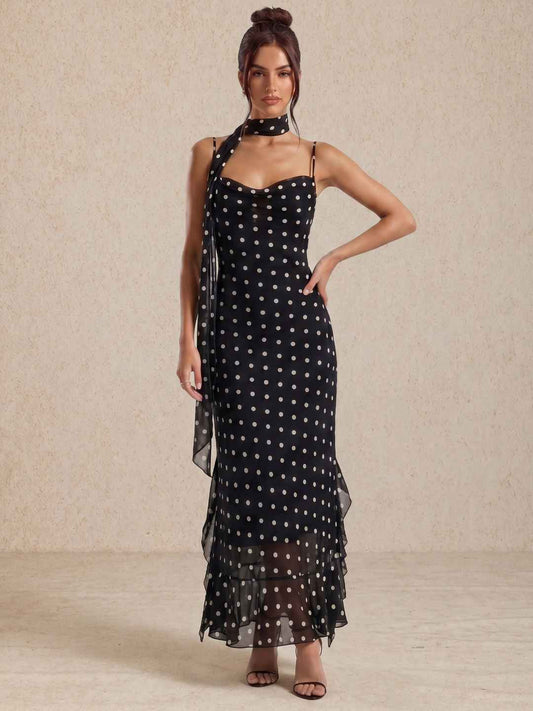 Vestido midi de lunares con tirantes