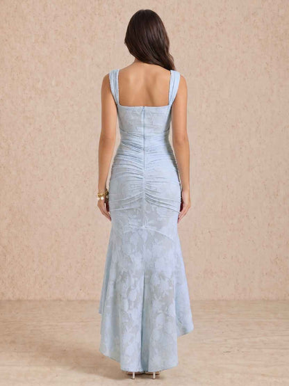 Vestido midi con drapeado y escote cuadrado