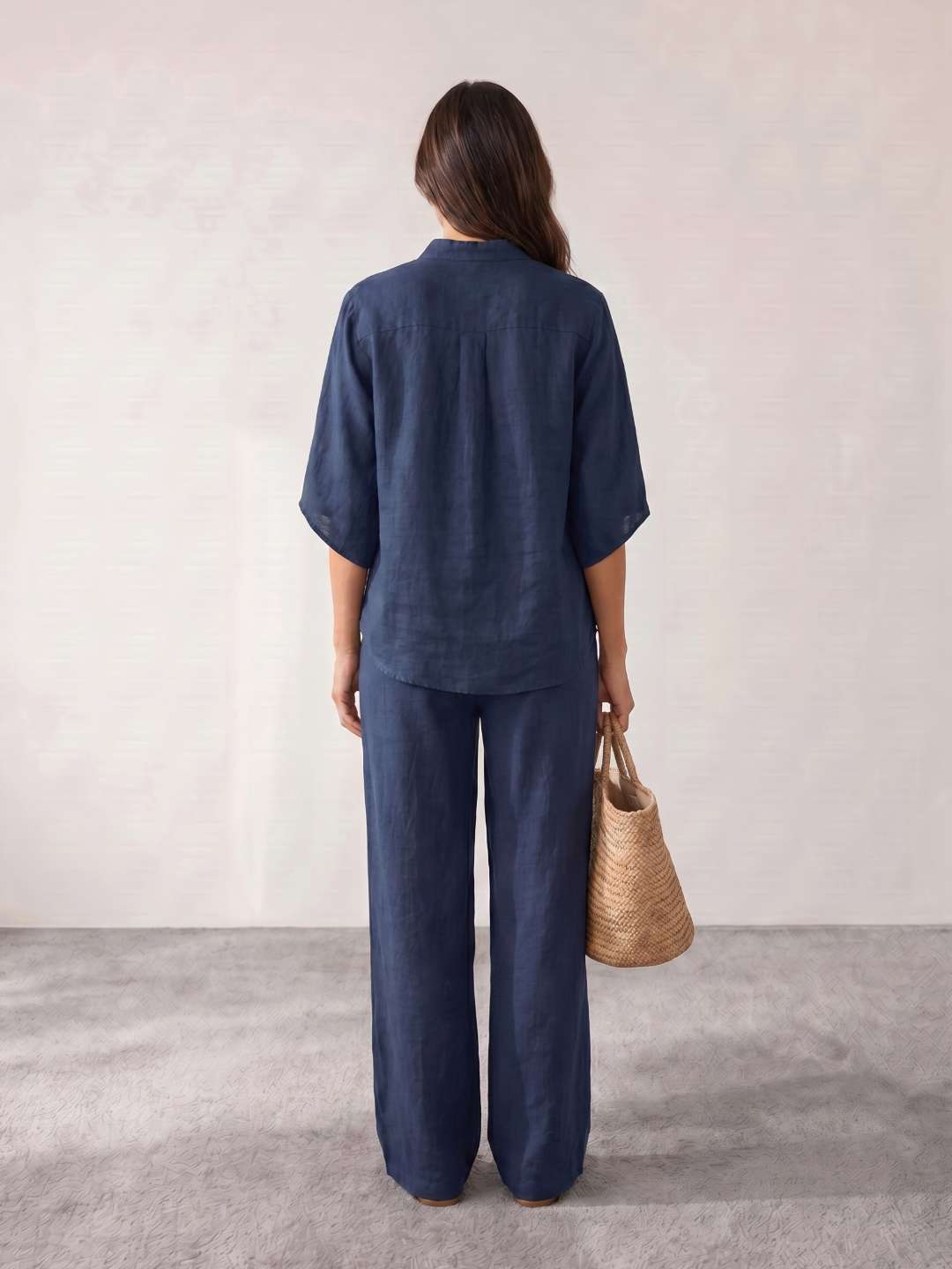 Conjunto de lino con mangas murciélago y pantalón ancho