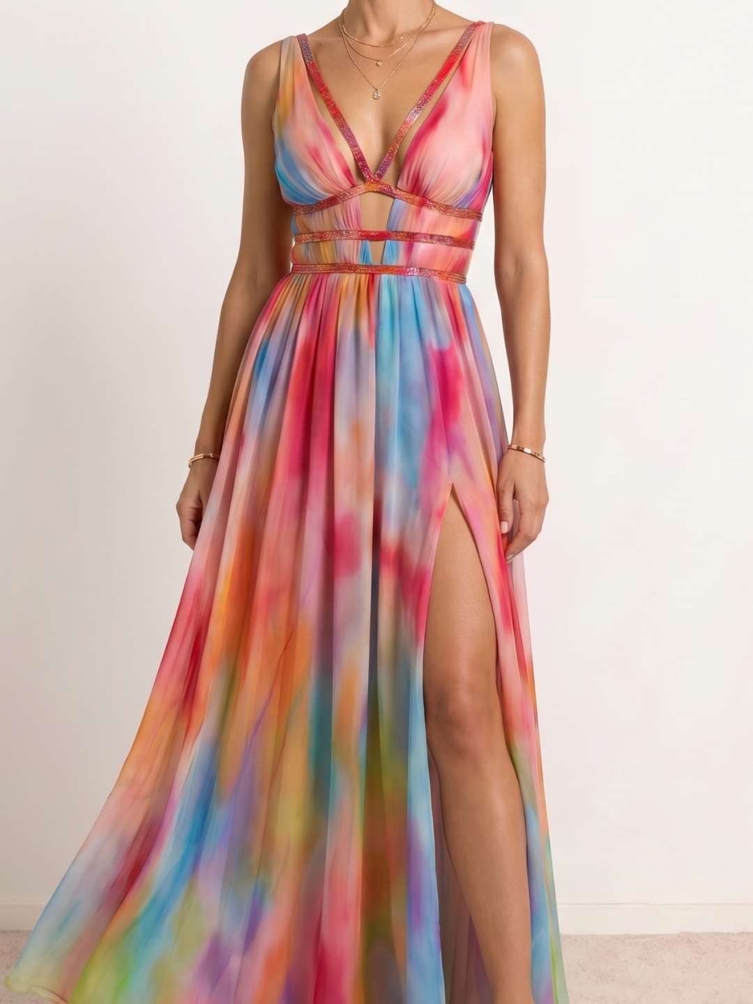 Vestido largo estampado multicolor