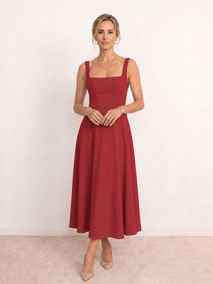 Vestido midi con escote cuadrado
