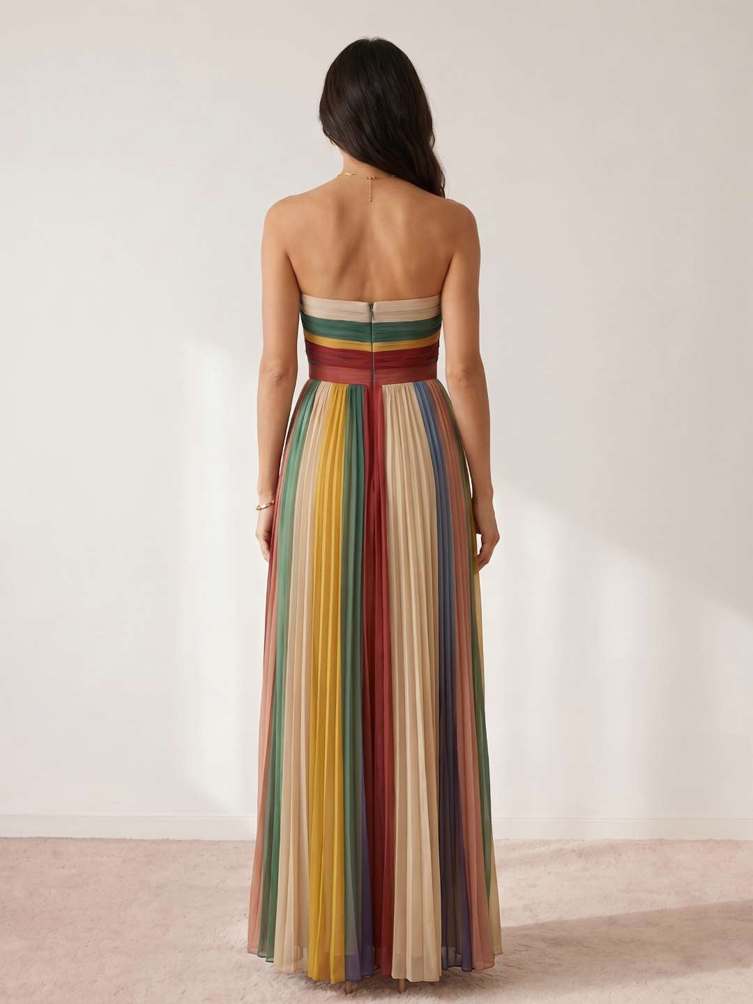 Vestido largo plisado multicolor