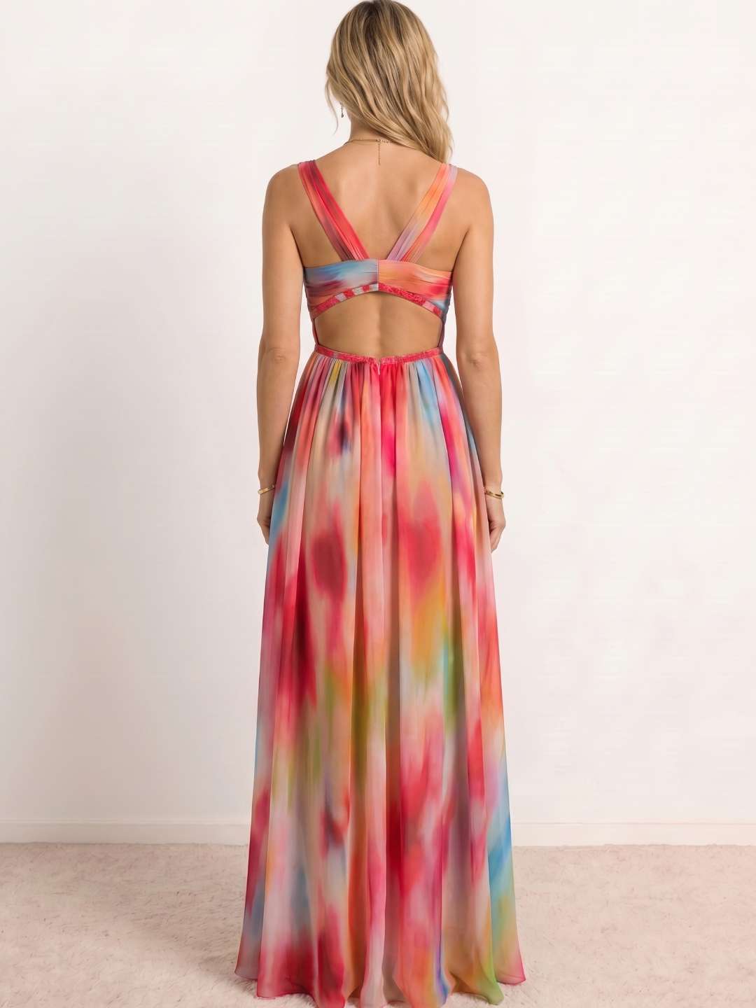 Vestido largo estampado multicolor