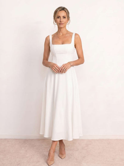 Vestido midi con escote cuadrado