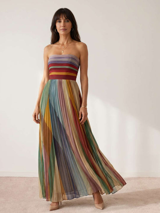 Vestido largo plisado multicolor