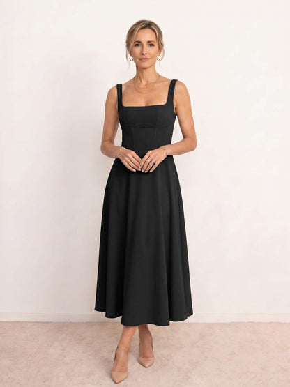 Vestido midi con escote cuadrado