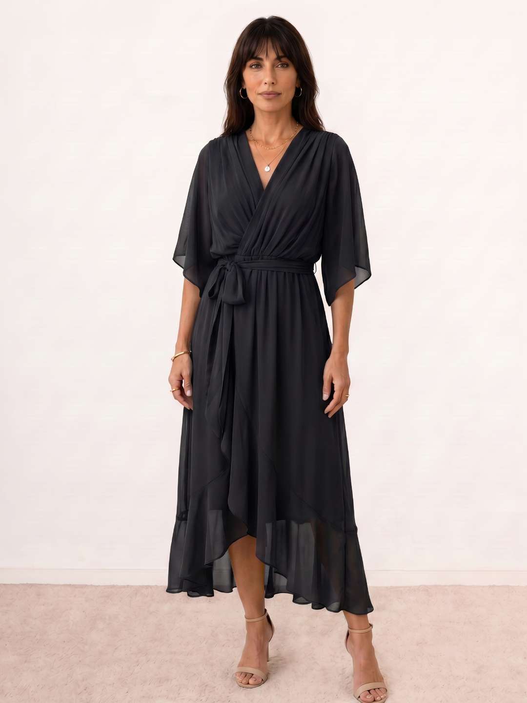 Vestido midi cruzado con cinturón