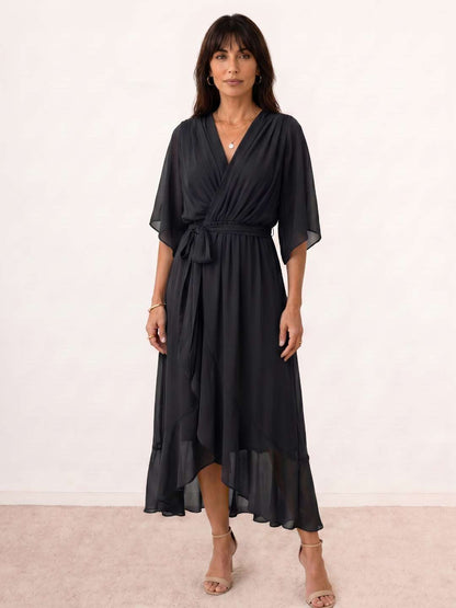 Vestido midi cruzado con cinturón