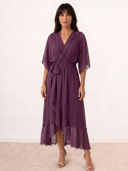 Vestido midi cruzado con cinturón