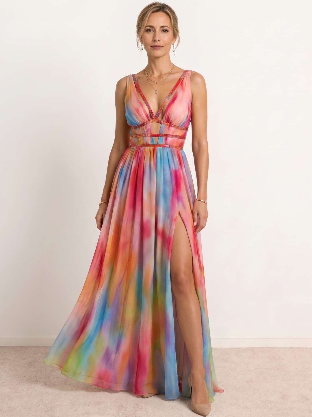 Vestido largo estampado multicolor