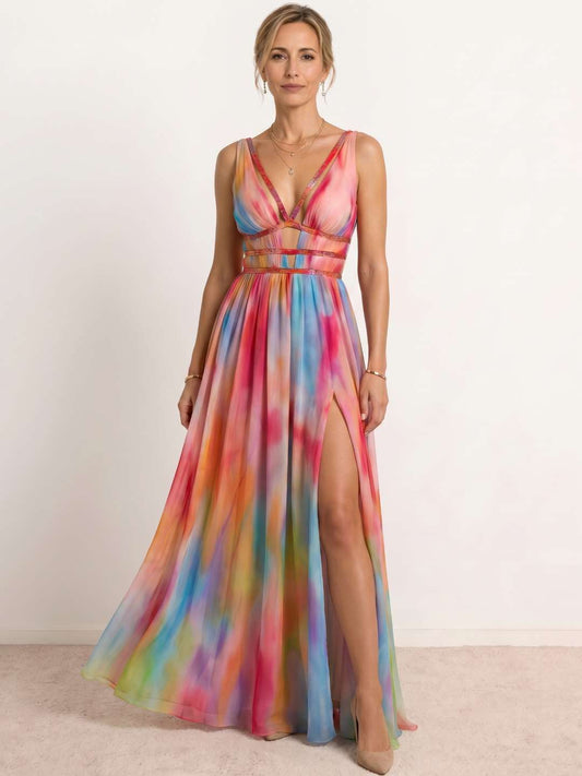 Vestido largo estampado multicolor
