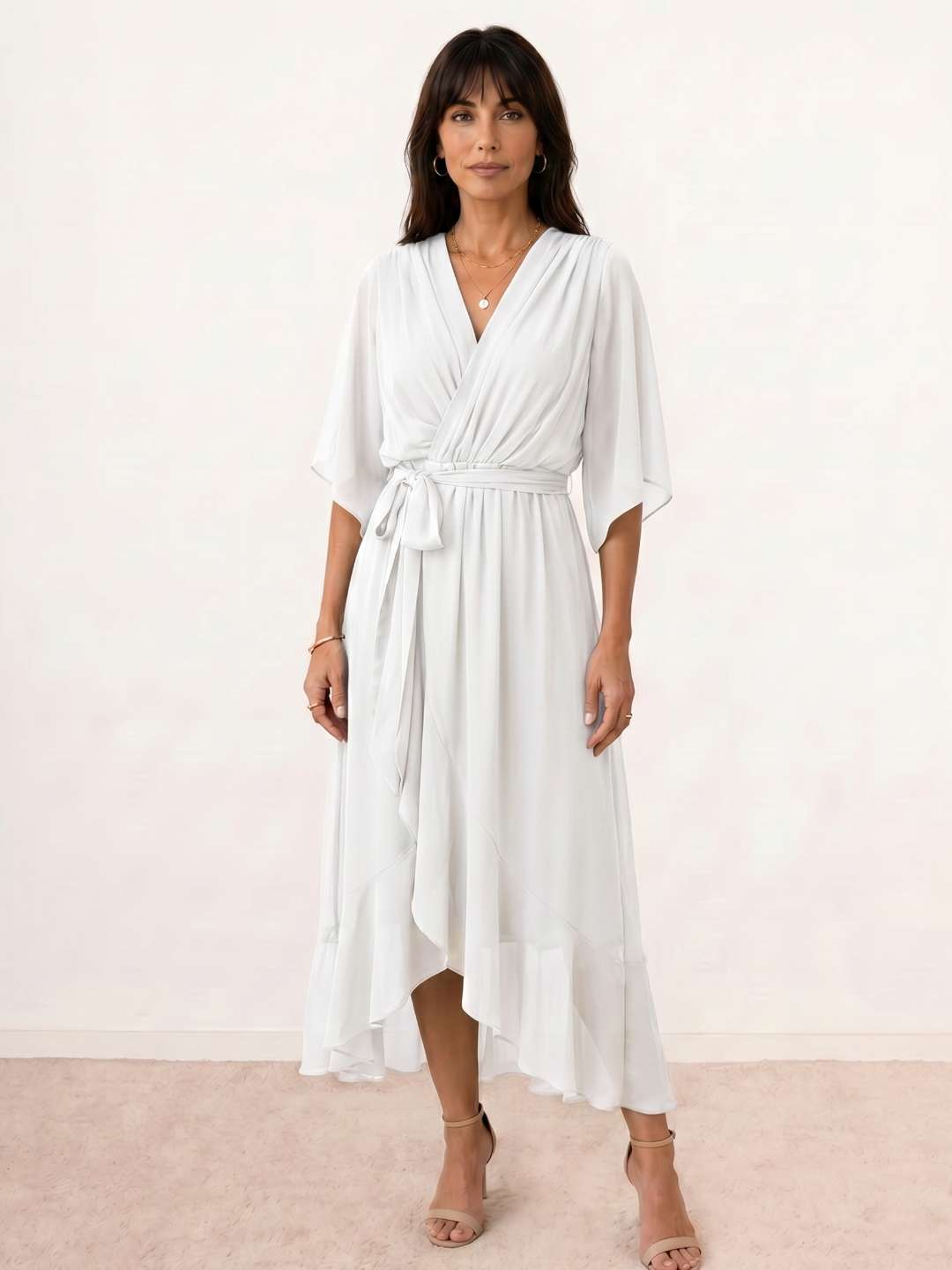 Vestido midi cruzado con cinturón