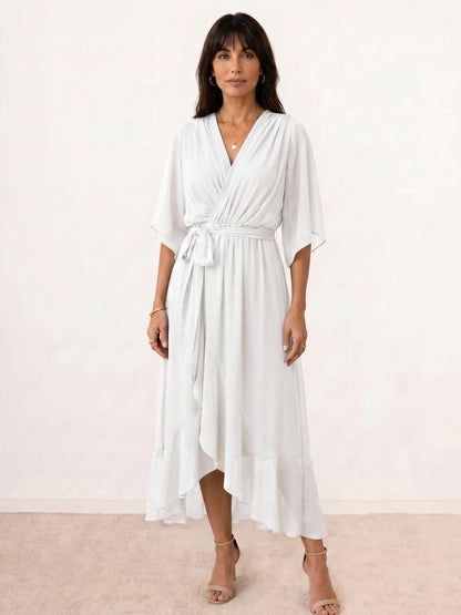 Vestido midi cruzado con cinturón