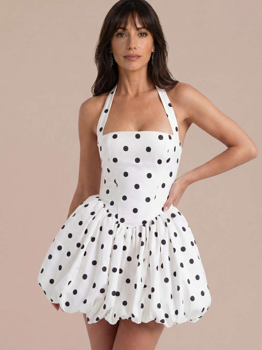 Vestido corto de lunares con falda volumen