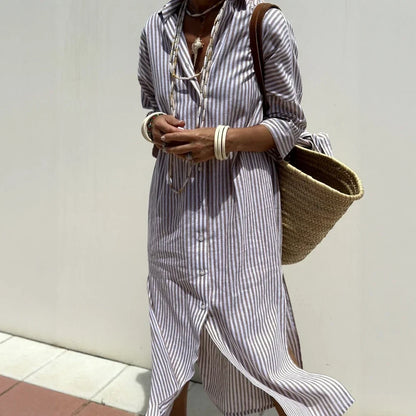 Vestido Sofía — Rayas Verticales y Corte Fluido