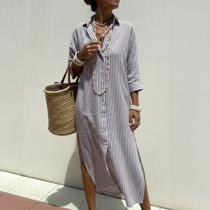 Vestido Sofía — Rayas Verticales y Corte Fluido