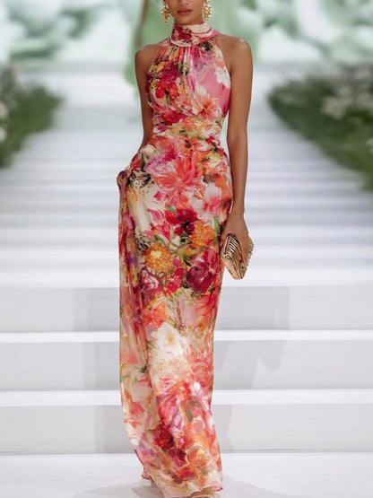Macarena · Vestido Maxi de Gasa con Escote Halter