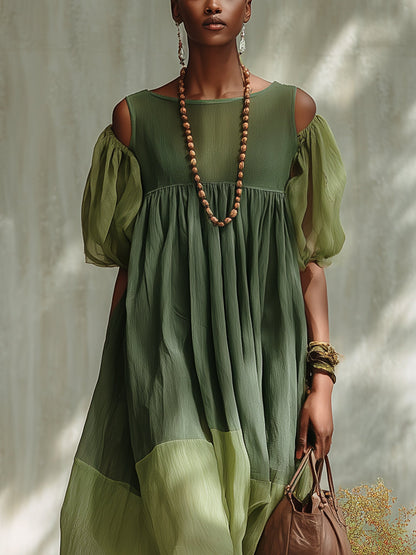 Saray · Vestido Midi de Gasa con Hombros Descubiertos