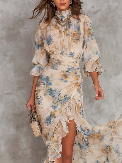 Magdalena · Vestido Maxi de Gasa Estampado Óleo