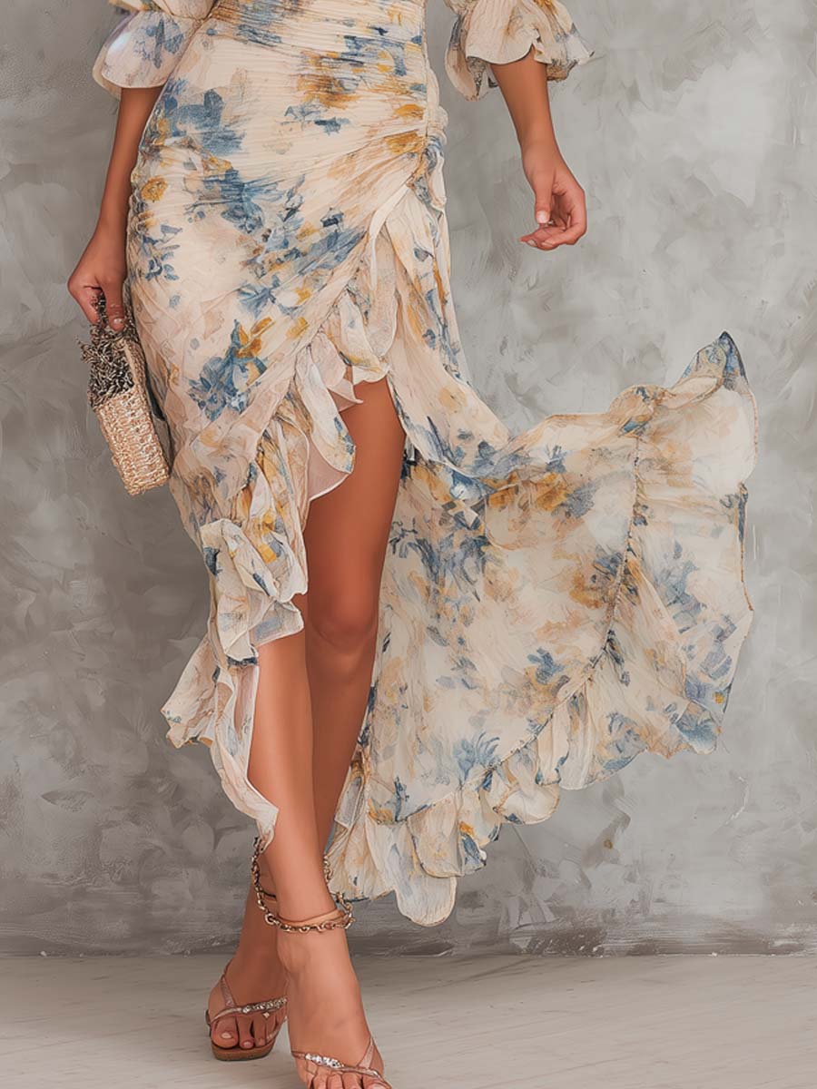 Magdalena · Vestido Maxi de Gasa Estampado Óleo