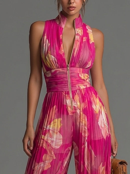 Leila | Combinaison plissée florale fuchsia™