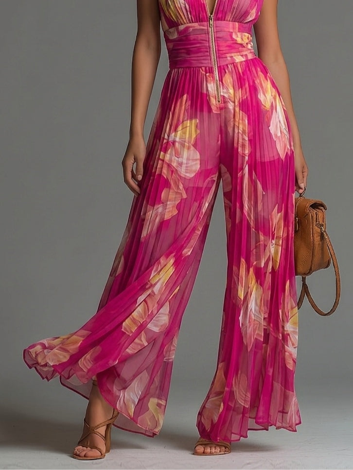 Leila | Combinaison plissée florale fuchsia™