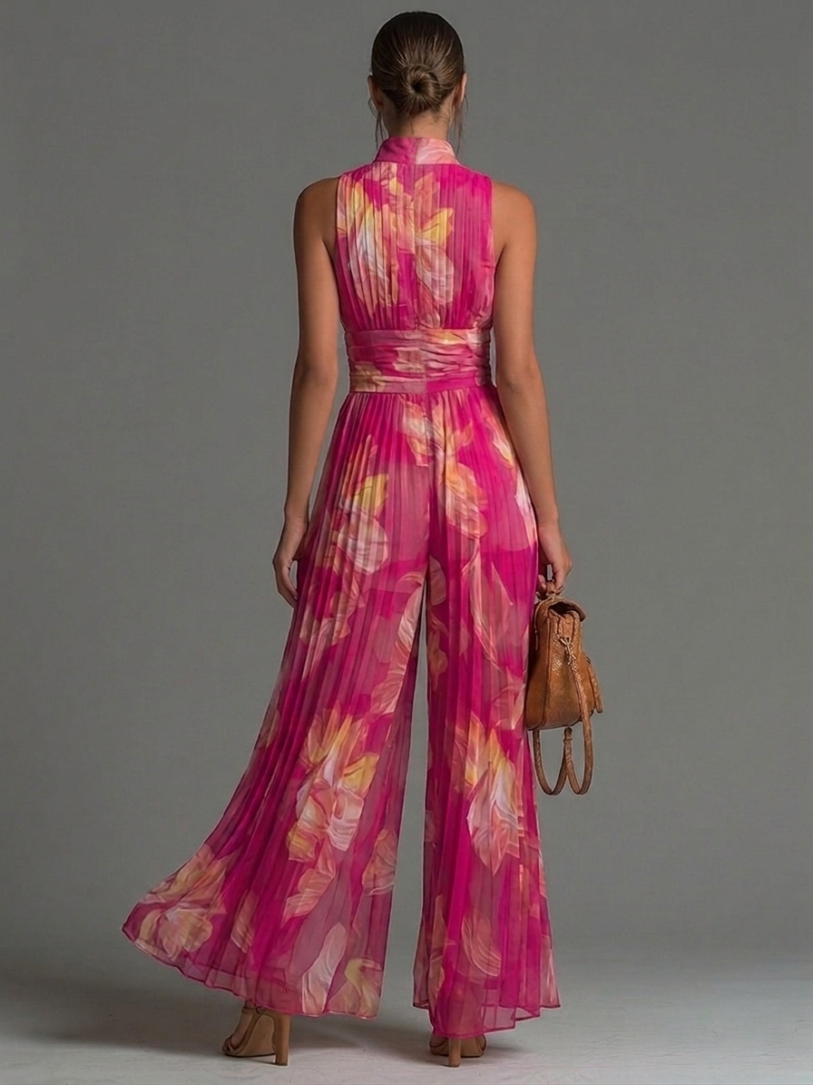Leila | Combinaison plissée florale fuchsia™