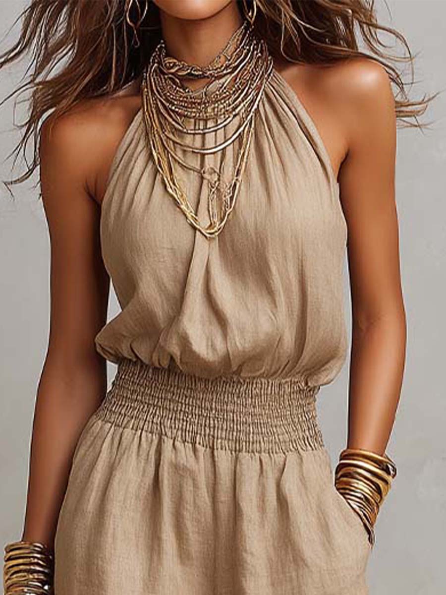 Marta · Mono Halter con Cintura Fruncida
