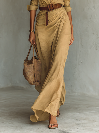 Amara · Vestido Maxi Cruzado Manga Larga con Cinturón