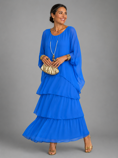 Lara · Vestido Maxi de Gasa con Manga Capa