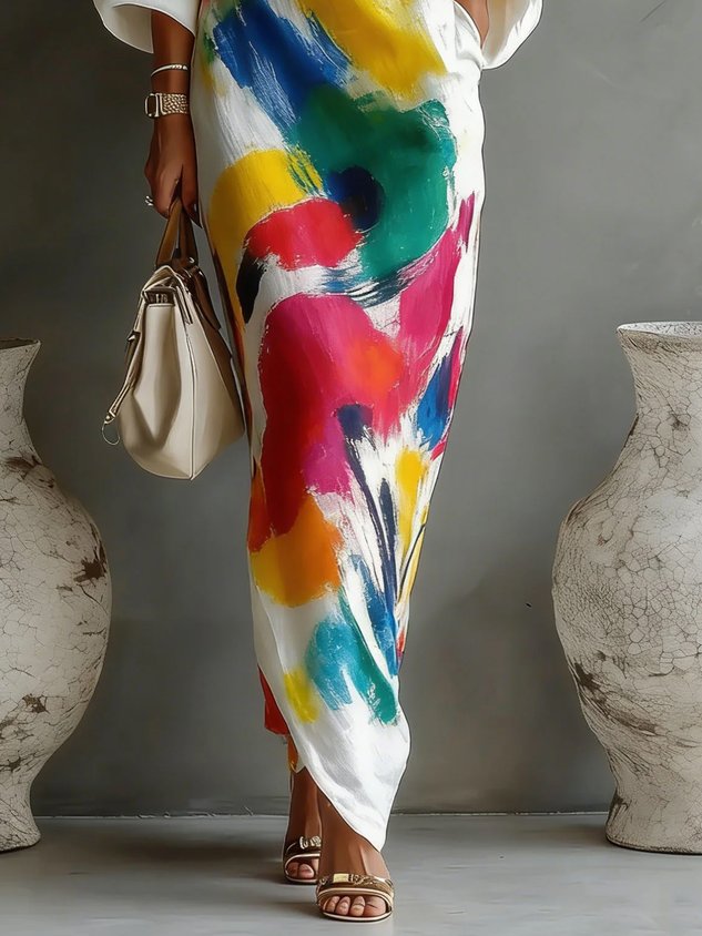 Thea · Vestido Maxi Asimétrico con Estampado