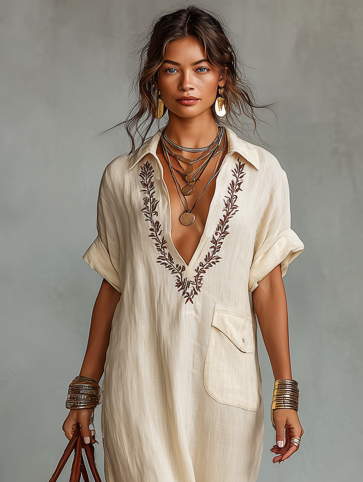 Marta · Vestido Camisero Maxi Lino Bordado