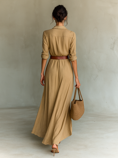 Amara · Vestido Maxi Cruzado Manga Larga con Cinturón