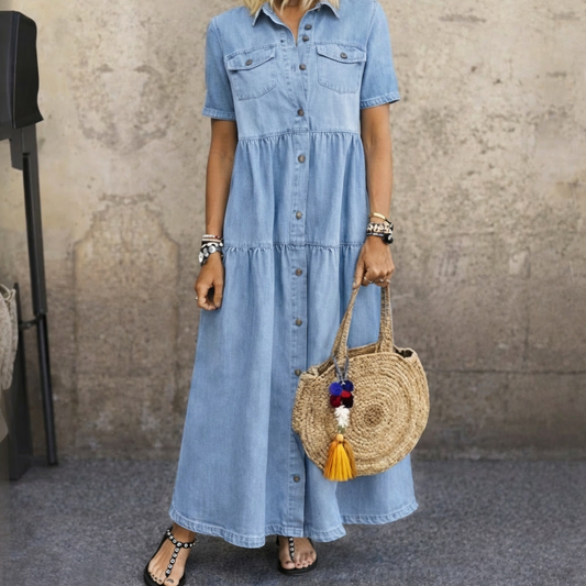Vera · Vestido Camisero Efecto Denim con Botones