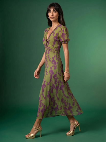 Vestido midi estampado con tirantes